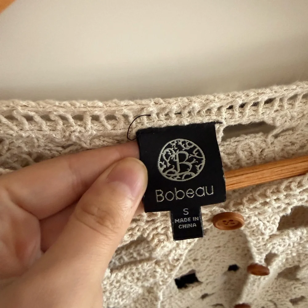 bobeau Cream Crochet Openwork Button-Front Cardigan - Picture 2 of 2